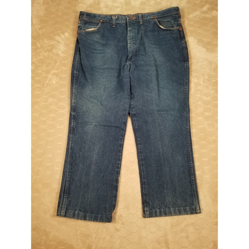 VTG Wrangler Mens Jeans 936DEN Tag 42x32 Fits 38x26 Hemmed Dark Wash Blue Denim